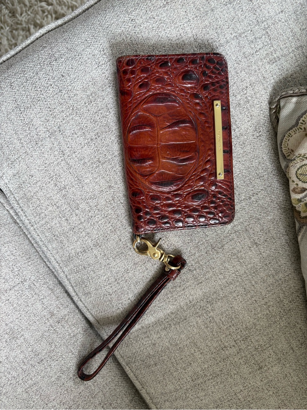 Brahmin Chestnut Croc-Embossed Wristlet Clutch